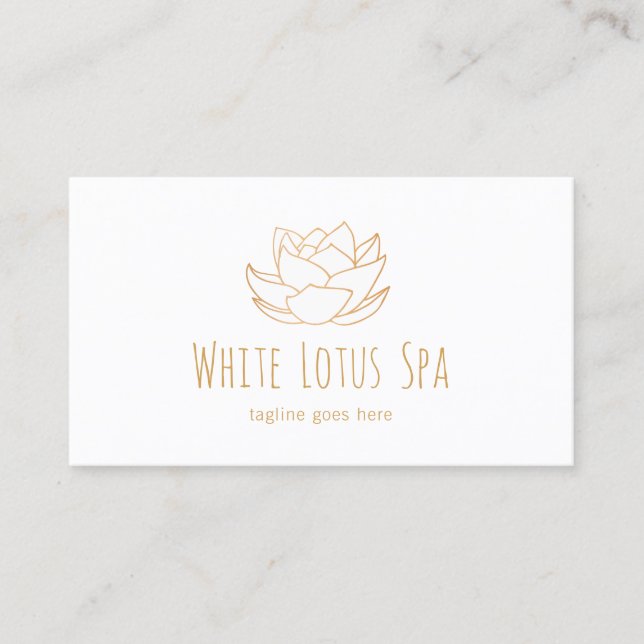 Hand Drawn White Lotus Flower Wellness Spa Business Card (Front)