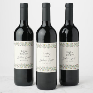 Hand Drawn Wildflower Baby in Bloom Baby Shower Wine Label