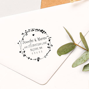Hand Drawn Wildflower Wreath Return Address Rubber Stamp
