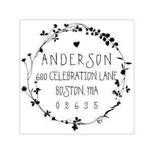 Hand Drawn Wildflower Wreath Return Address Self-inking Stamp