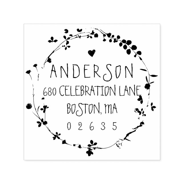 Hand Drawn Wildflower Wreath Return Address Self-inking Stamp (Design)
