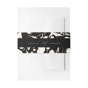 Hand-drawn Wildflowers Chic Elegant Black Wedding Invitation Belly Band