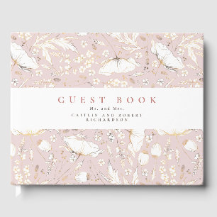 Hand-drawn Wildflowers Elegant Dusty Pink Wedding Guest Book