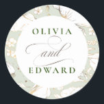 Hand-drawn Wildflowers Elegant Gold Wedding Classic Round Sticker<br><div class="desc">Wildflowers minimalist sage green stickers</div>