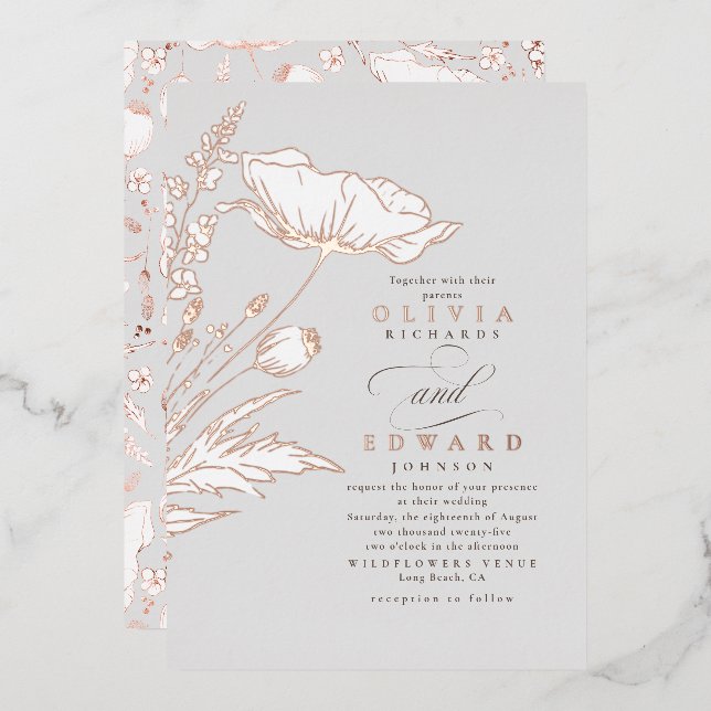 Hand-drawn Wildflowers Elegant Light Grey Wedding (Front/Back)