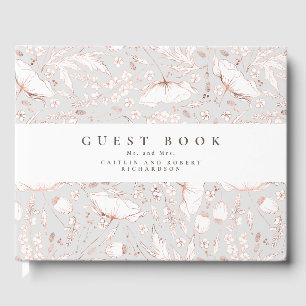 Hand-drawn Wildflowers Elegant Light Grey Wedding Guest Book