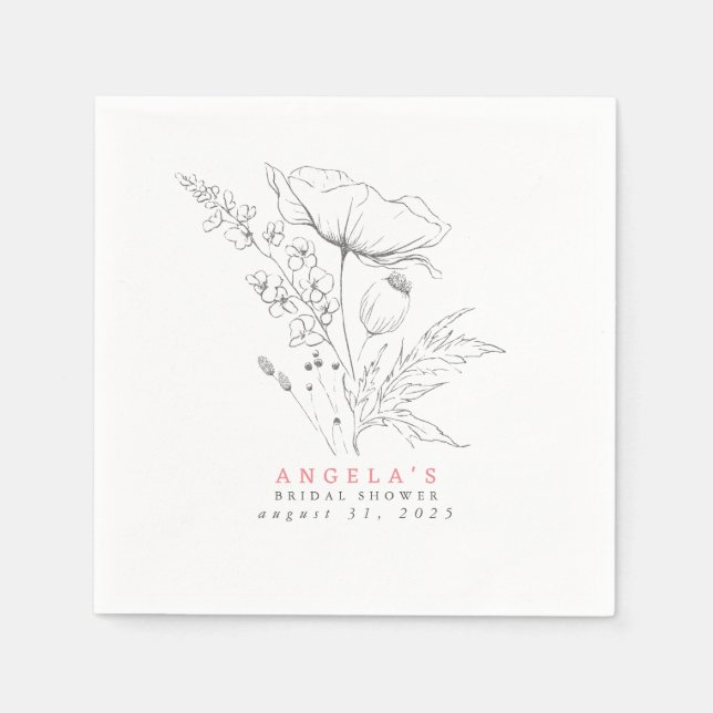 Hand-drawn Wildflowers Elegant Minimalist Napkin (Front)