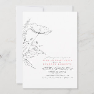 Hand-drawn Wildflowers Elegant Pink Birthday Party Invitation