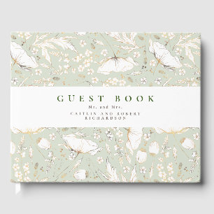 Hand-drawn Wildflowers Elegant Sage Green Wedding Guest Book