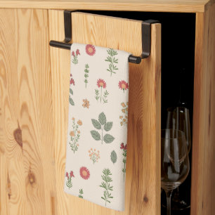 Hand Drawn Wildflowers Farmhouse Vintage Herbal Tea Towel