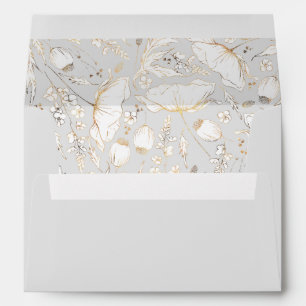 Hand-Drawn Wildflowers Gold and Light Grey Wedding Envelope