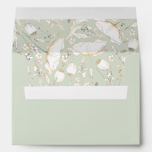 Hand-Drawn Wildflowers Gold Sage Green Wedding Envelope
