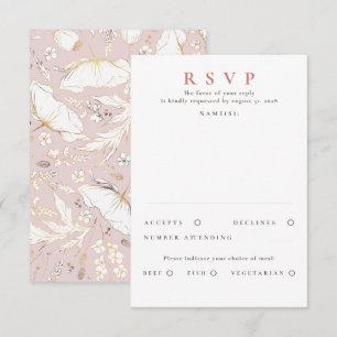 Hand-drawn Wildflowers Gold Wedding RSVP Card