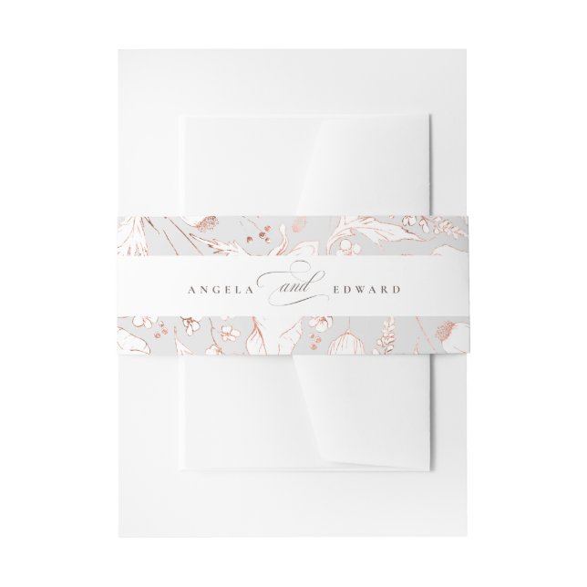 Hand-drawn Wildflowers Light Grey Elegant Wedding Invitation Belly Band (Front Example)
