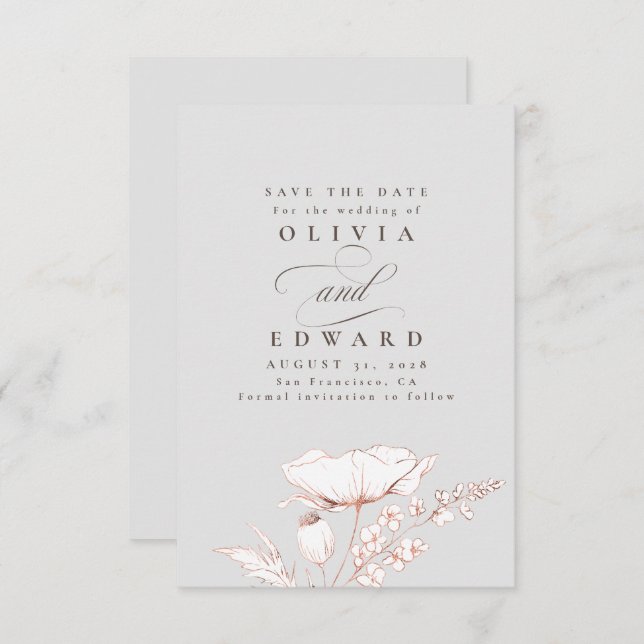 Hand-drawn Wildflowers Light Grey Save the Date (Front/Back)