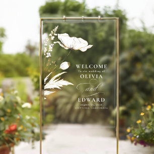 Hand-drawn Wildflowers Modern Elegant Wedding Acrylic Sign