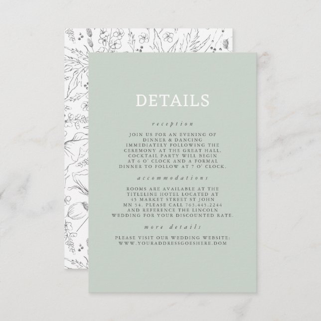 Hand-drawn Wildflowers Pattern Wedding Details Enclosure Card (Front/Back)
