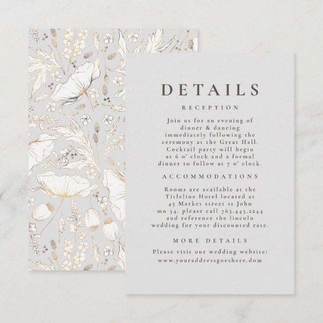 Hand-drawn Wildflowers Pattern Wedding Details Enclosure Card (Front/Back)