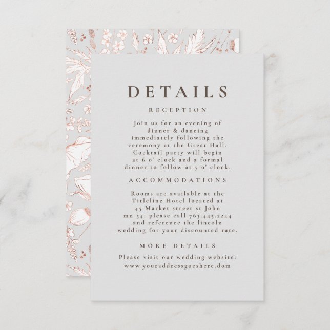 Hand-drawn Wildflowers Pattern Wedding Details Enclosure Card (Front/Back)