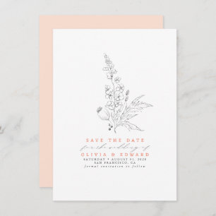 Hand-drawn Wildflowers Peach Colour Save the Date