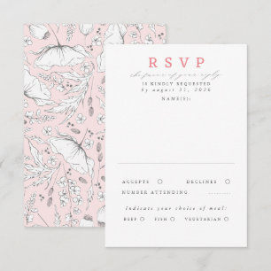 Hand-drawn Wildflowers Pink Wedding RSVP Card