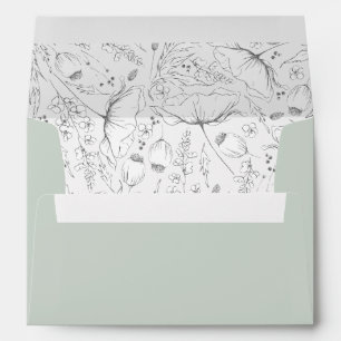 Hand-Drawn Wildflowers Sketch Pattern Modern Sage Envelope