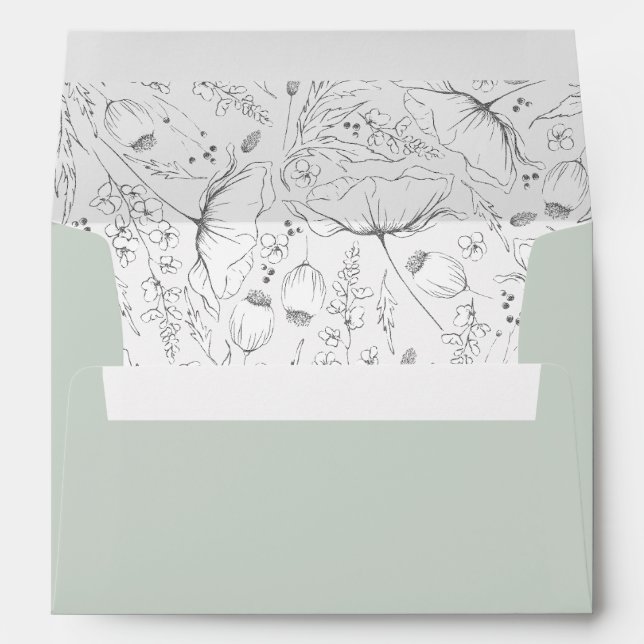 Hand-Drawn Wildflowers Sketch Pattern Modern Sage Envelope (Back (Bottom))