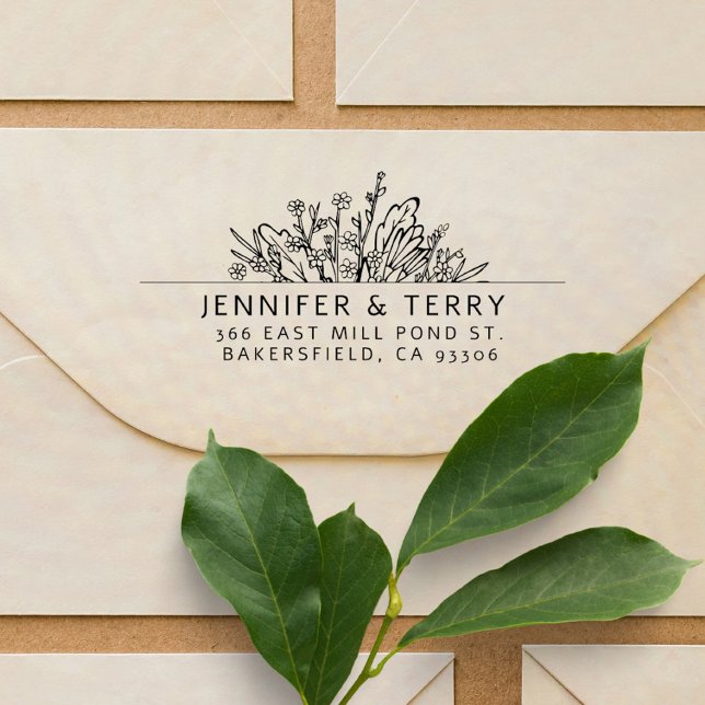 Hand-drawn Wildflowers Wedding Return Address Self-inking Stamp (Creator Uploaded)