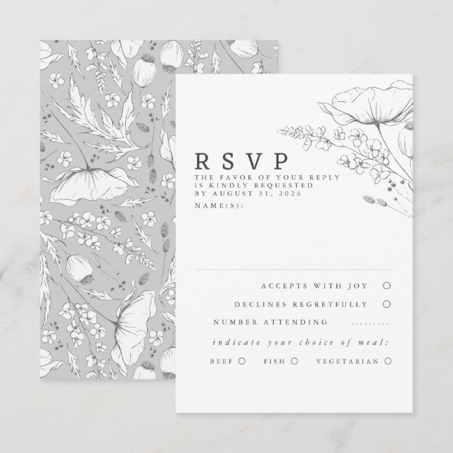 Hand-drawn Wildflowers Wedding RSVP (Front/Back)