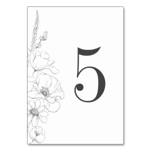 Hand-drawn Wildflowers Wedding Table Number
