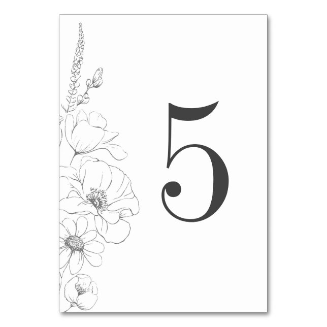 Hand-drawn Wildflowers Wedding Table Number (Front)
