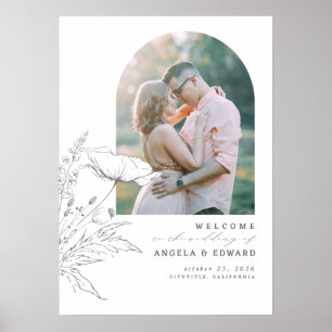 Hand-drawn Wildflowers Wedding Welcome Photo Poster