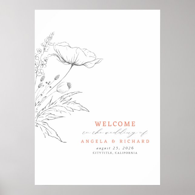 Hand-drawn Wildflowers Wedding Welcome Sign (Front)