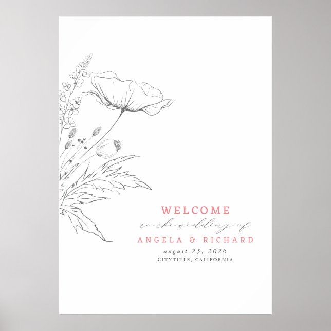 Hand-drawn Wildflowers Wedding Welcome Sign (Front)