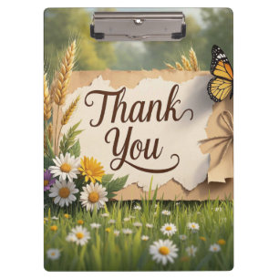 Hand drawn wildflowers, wheat stalks, butterflies clipboard