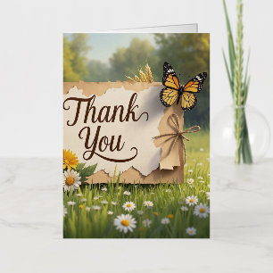 Hand drawn wildflowers, wheat stalks, butterflies foil greeting card