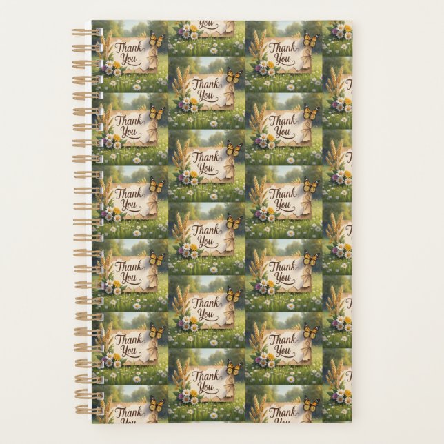 Hand drawn wildflowers, wheat stalks, butterflies planner (Front)