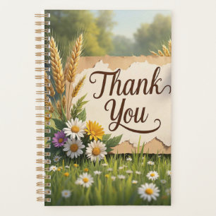 Hand drawn wildflowers, wheat stalks, butterflies planner