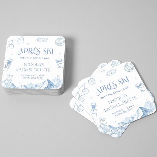 Hand Drawn Winter Apres Ski Bachelorette Party Square Paper Coaster (Creator Uploaded)