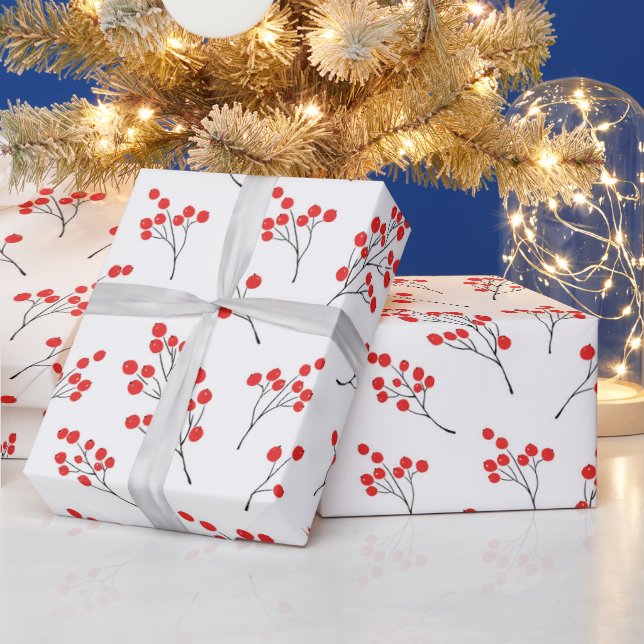 Hand Drawn Winter Berries Pattern Wrapping Paper (Holidays)