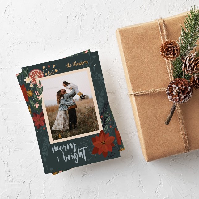 Hand-drawn Winter Florals & Oranges Photo Card (Creator Uploaded)