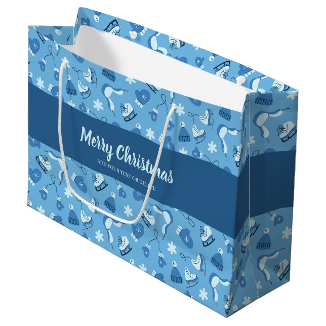Hand Drawn Winter Pattern Blue Large Gift Bag (Front Angled)