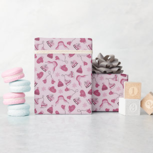 Hand Drawn Winter Pattern Pink Wrapping Paper Roll