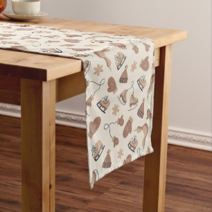 Hand Drawn Winter Print Brown Table Runner