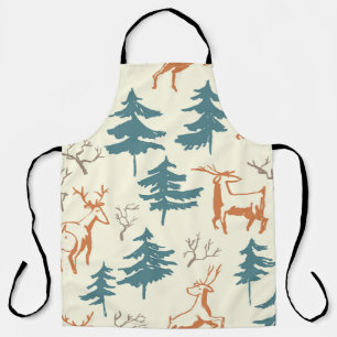 Hand drawn winter seamless pattern with deer and p apron