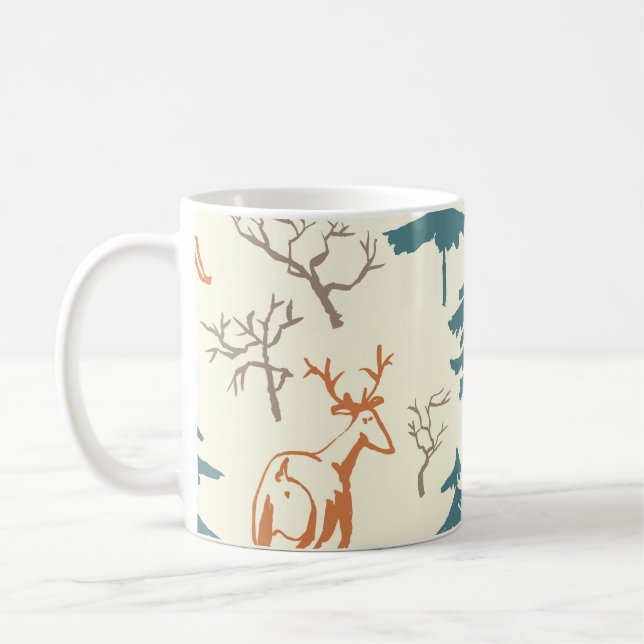 Hand drawn winter seamless pattern with deer and p coffee mug (Left)