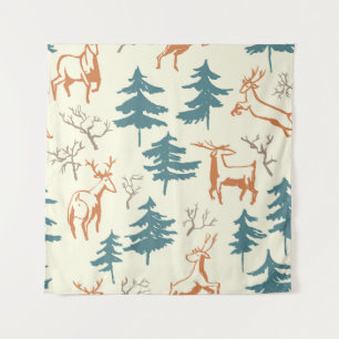 Hand drawn winter seamless pattern with deer and p tapestry