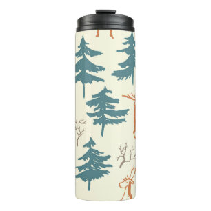 Hand drawn winter seamless pattern with deer and p thermal tumbler