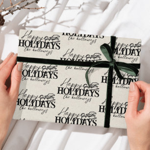 Hand Drawn Winter Sled Black Script Holiday Wrapping Paper