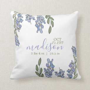 Hand Drawn Wisteria Birth Stats Nursery Pillow